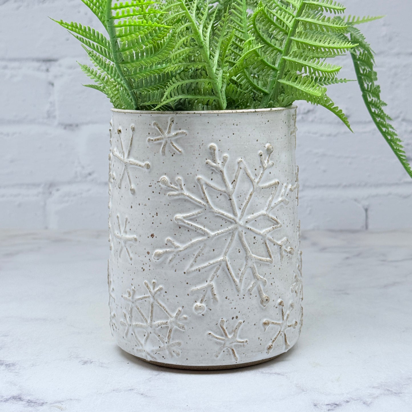 White with Raised Snowflakes Vase
