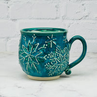 Teal with Raised Snowflakes Mug 4