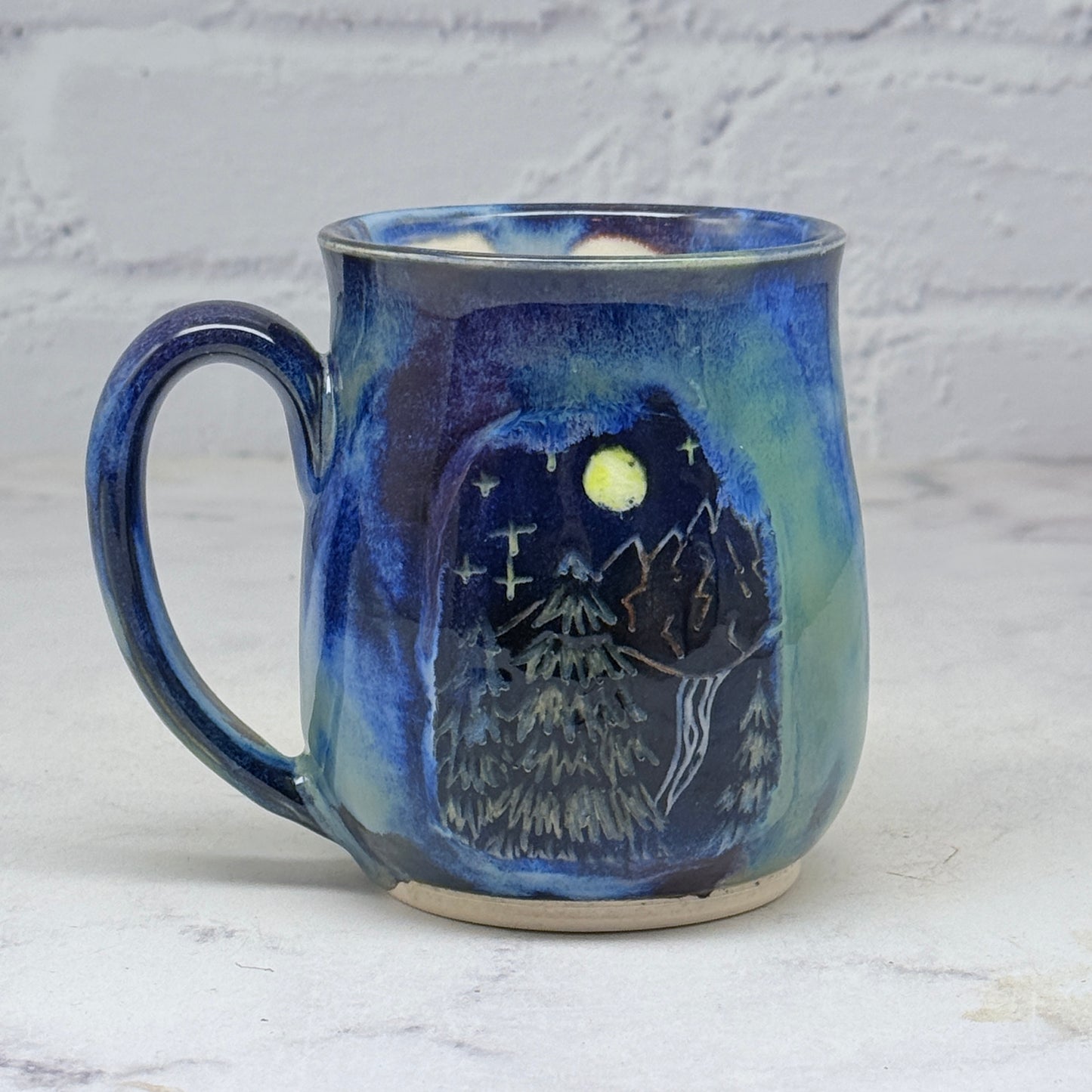Sgraffito Mountain Scene Teacup 2