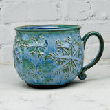 Blue Raised Snowflakes Cafe Mug 5