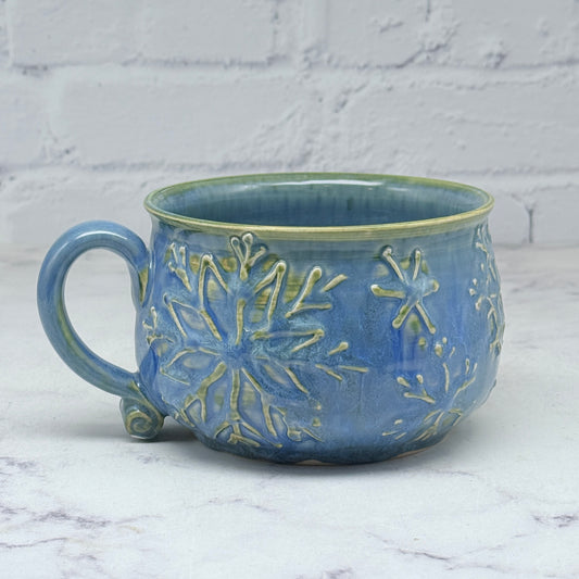 Light Blue with Raised Snowflakes Cafe Mug 2