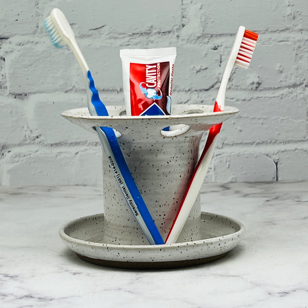 Speckled White Toothbrush Holder