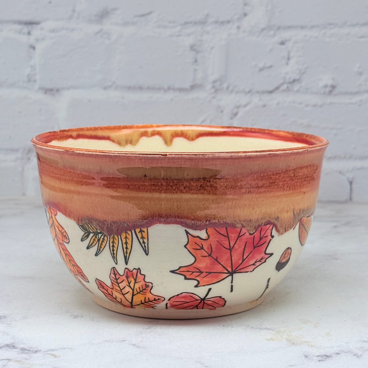 Orange with Leaves Medium Bowl 2