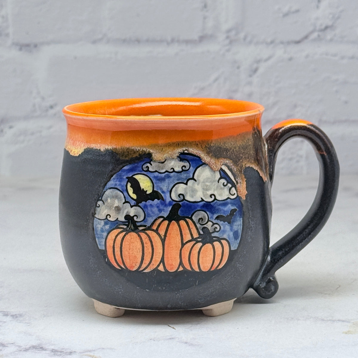 Orange with Pumpkins Cauldron Teacup 1