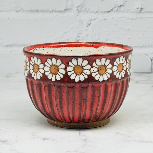 Carved Red with White Daisies Small Bowl 2