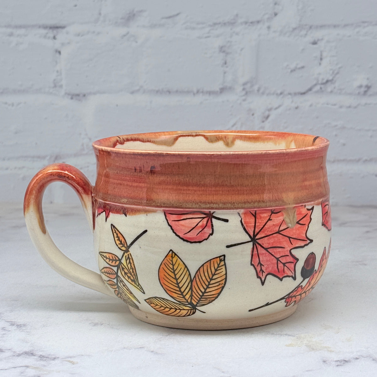 Orange with Leaves Cafe Mug 3
