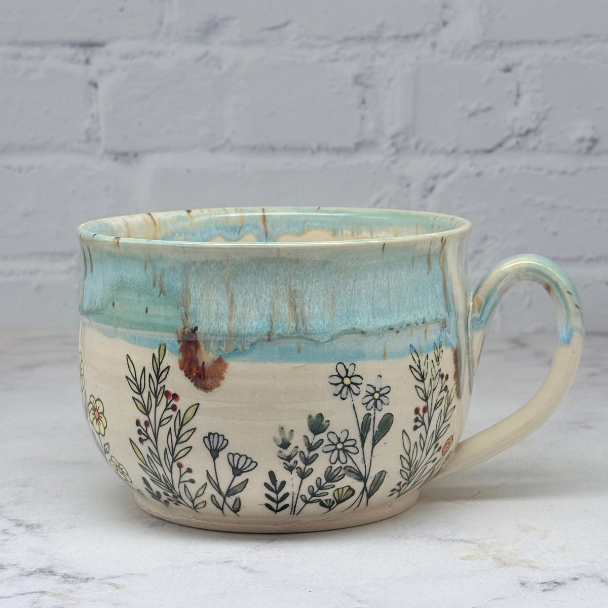 Light Blue with Wildflowers Cafe Mug 3