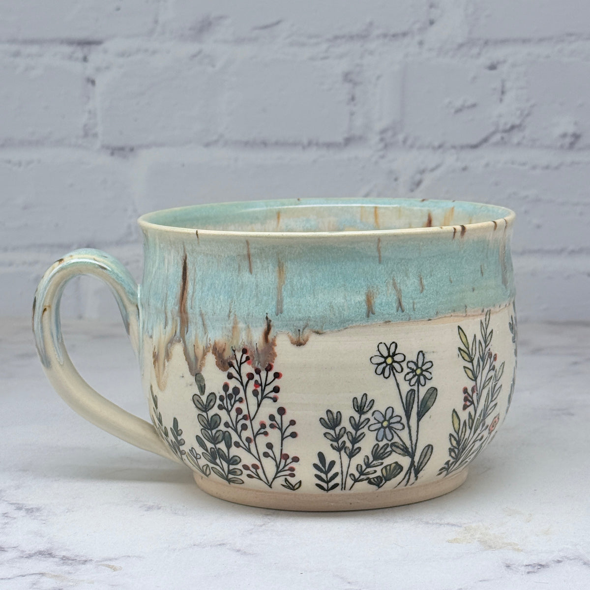 Light Blue with Wildflowers Cafe Mug 3