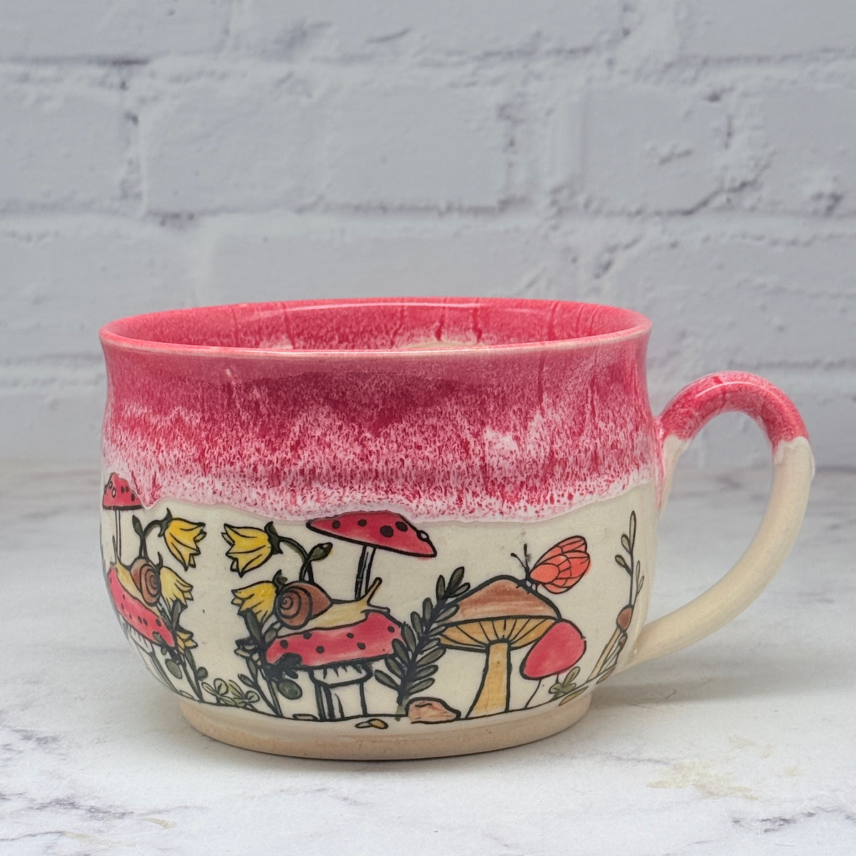 Red with Mushrooms Cafe Mug 2