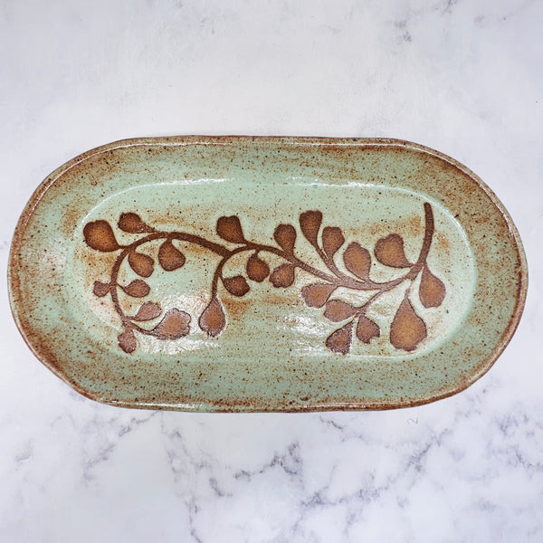 Green with Ferns Oval Tray