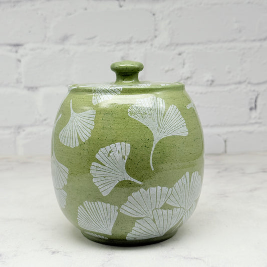 Green with White Gingko Lidded Container