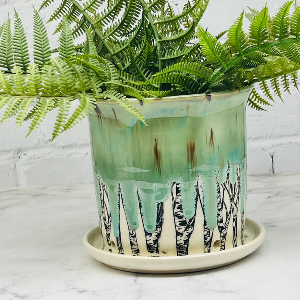 Green with Birch Small Planter