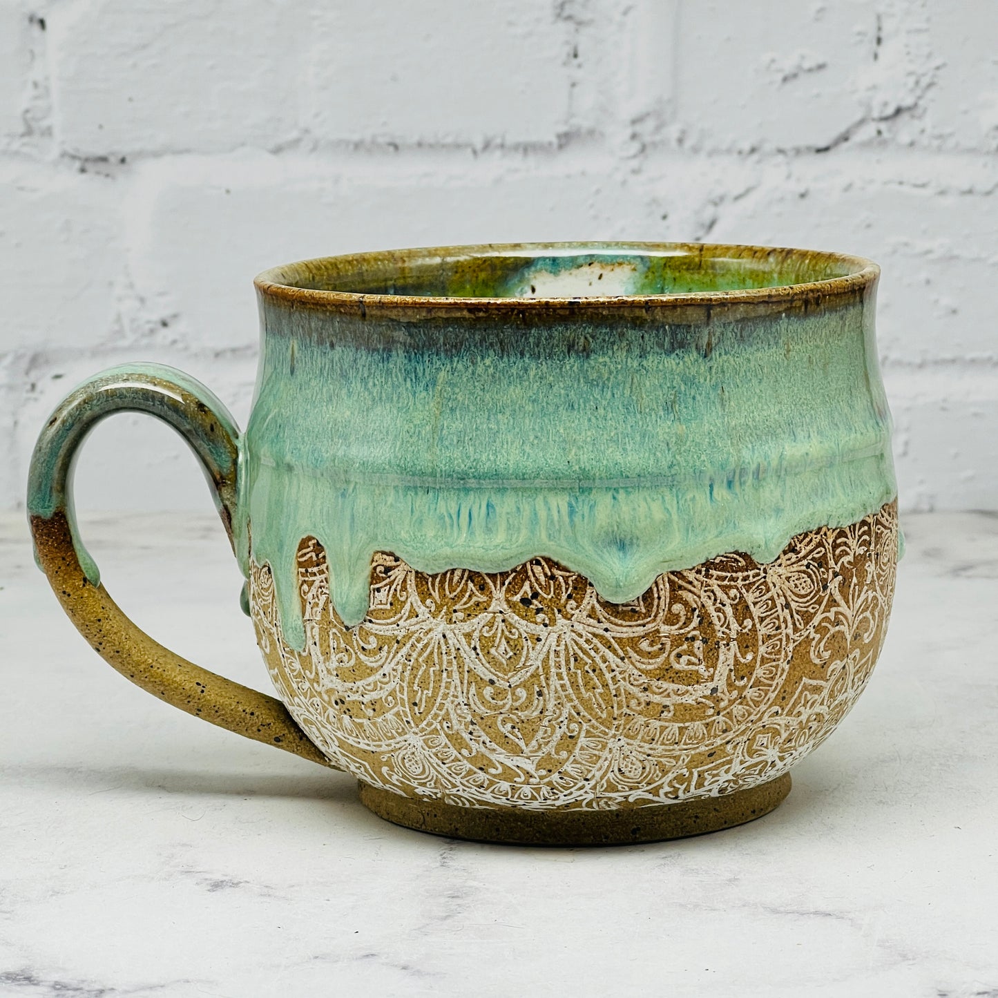 Green with White Mandala Cafe Mug 2