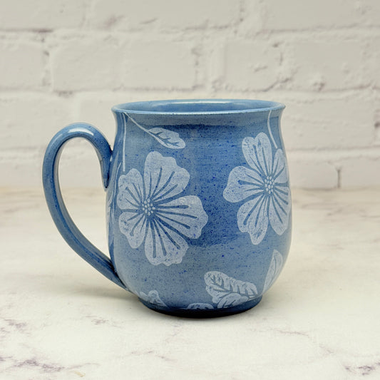 Blue with White Floral Design Mug 1