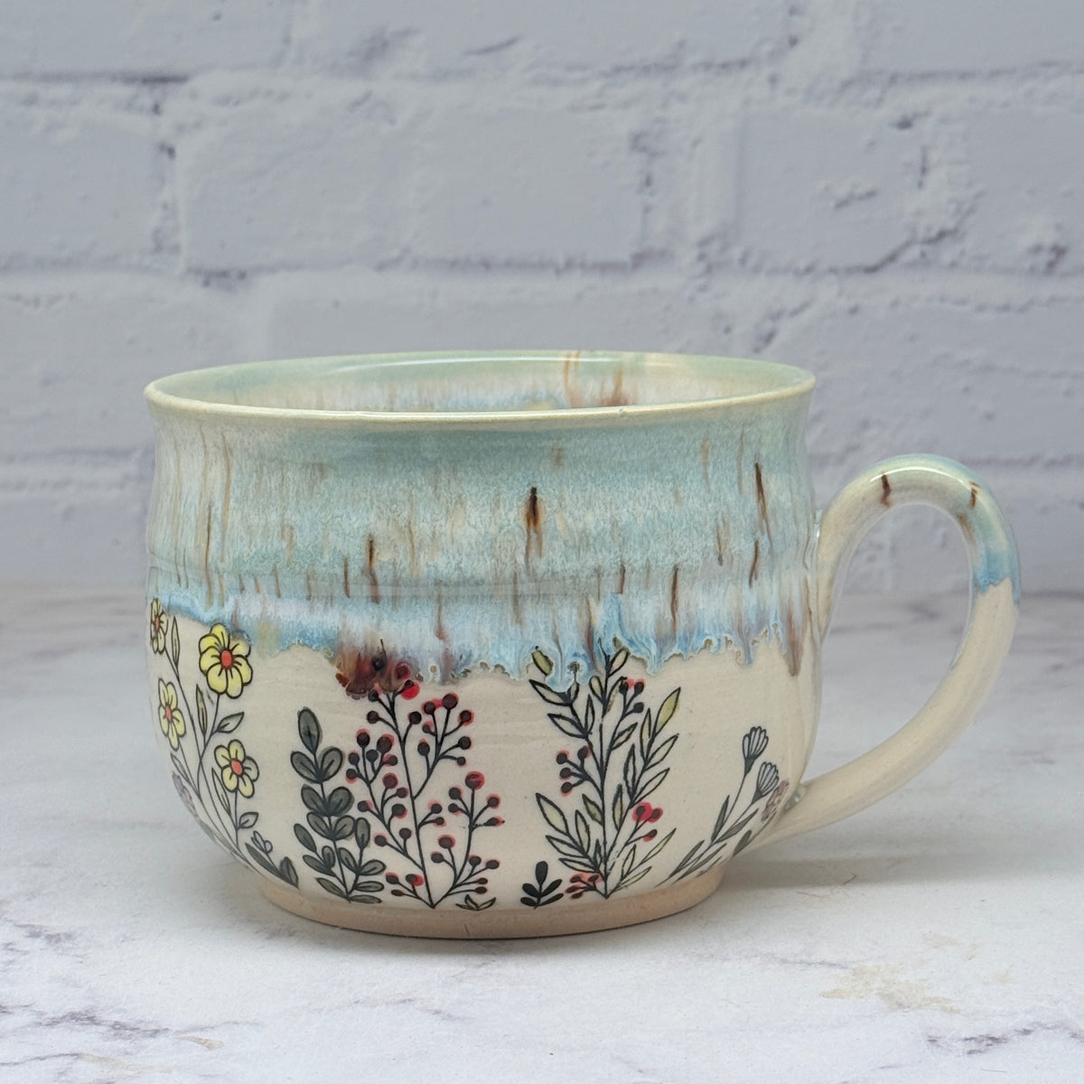 Light Blue with Wildflowers Cafe Mug 1
