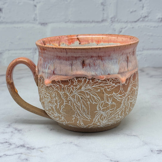 Peach with White Peonies Cafe Mug