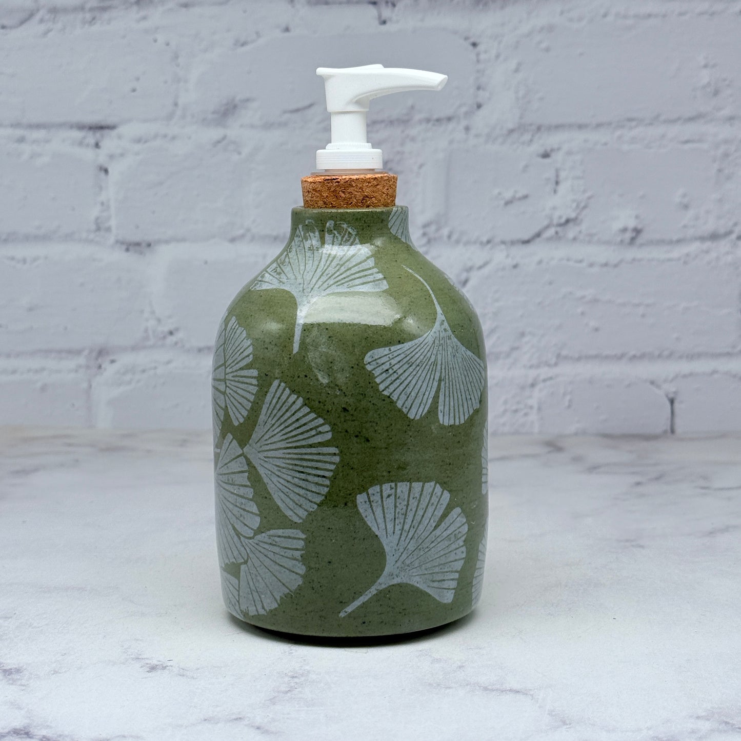 Green with White Gingko Soap Dispenser 2