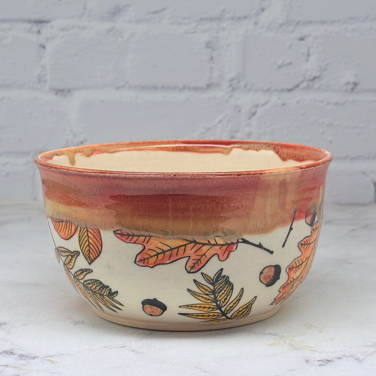 Orange with Leaves Medium Bowl 1