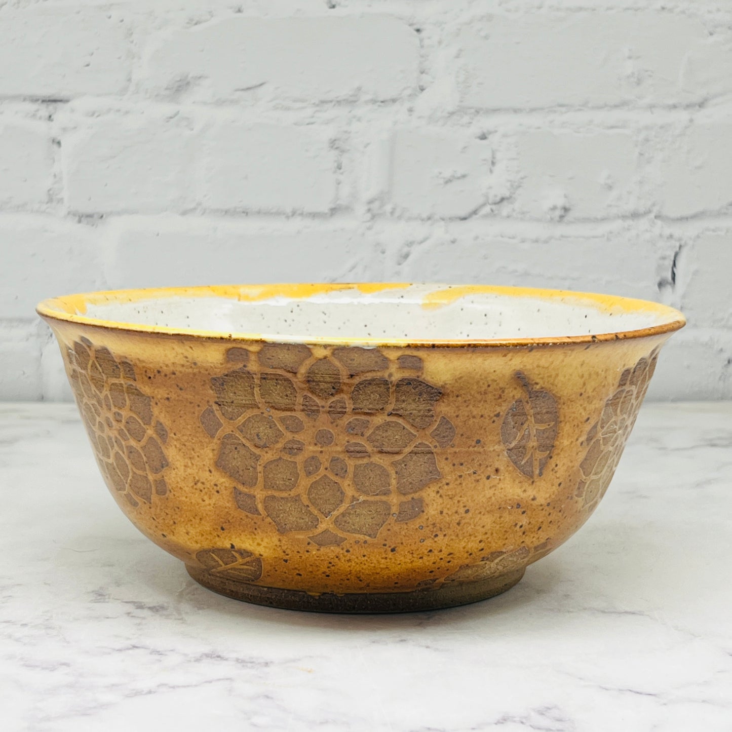 Gold with Dahlias Design Large Bowl