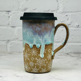 Light Blue with White Snowflakes Travel Mug 2