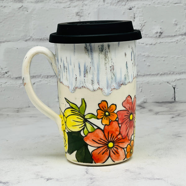 Speckled Cream with Large Flowers Travel Mug 2