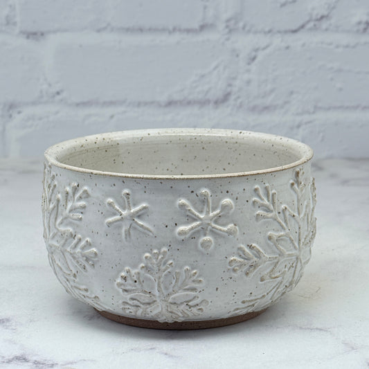 White with Raised Snowflakes Small Bowl 2