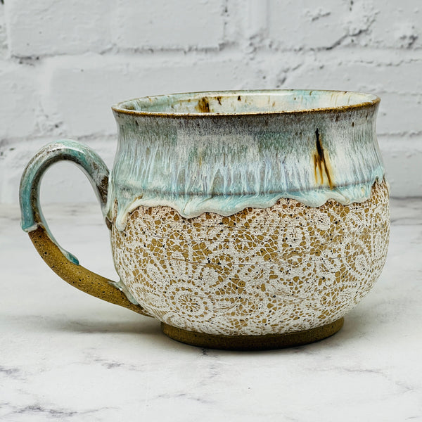 Light Blue with Lace Cafe Mug 2