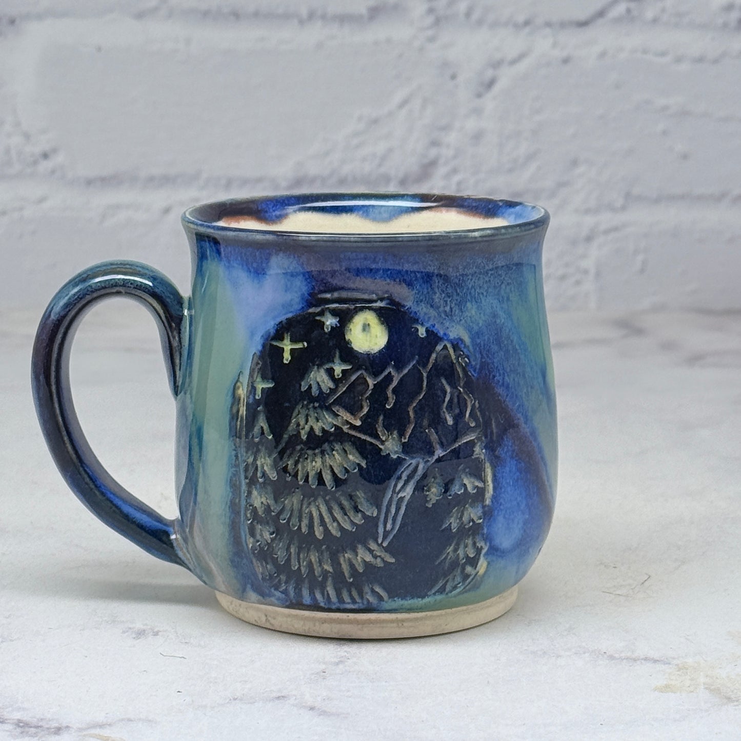 Sgraffito Mountain Scene Teacup 1