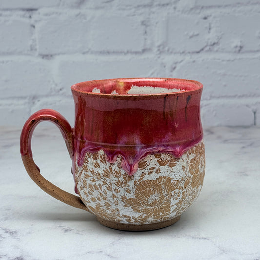 Red with Floral Design Mug 3