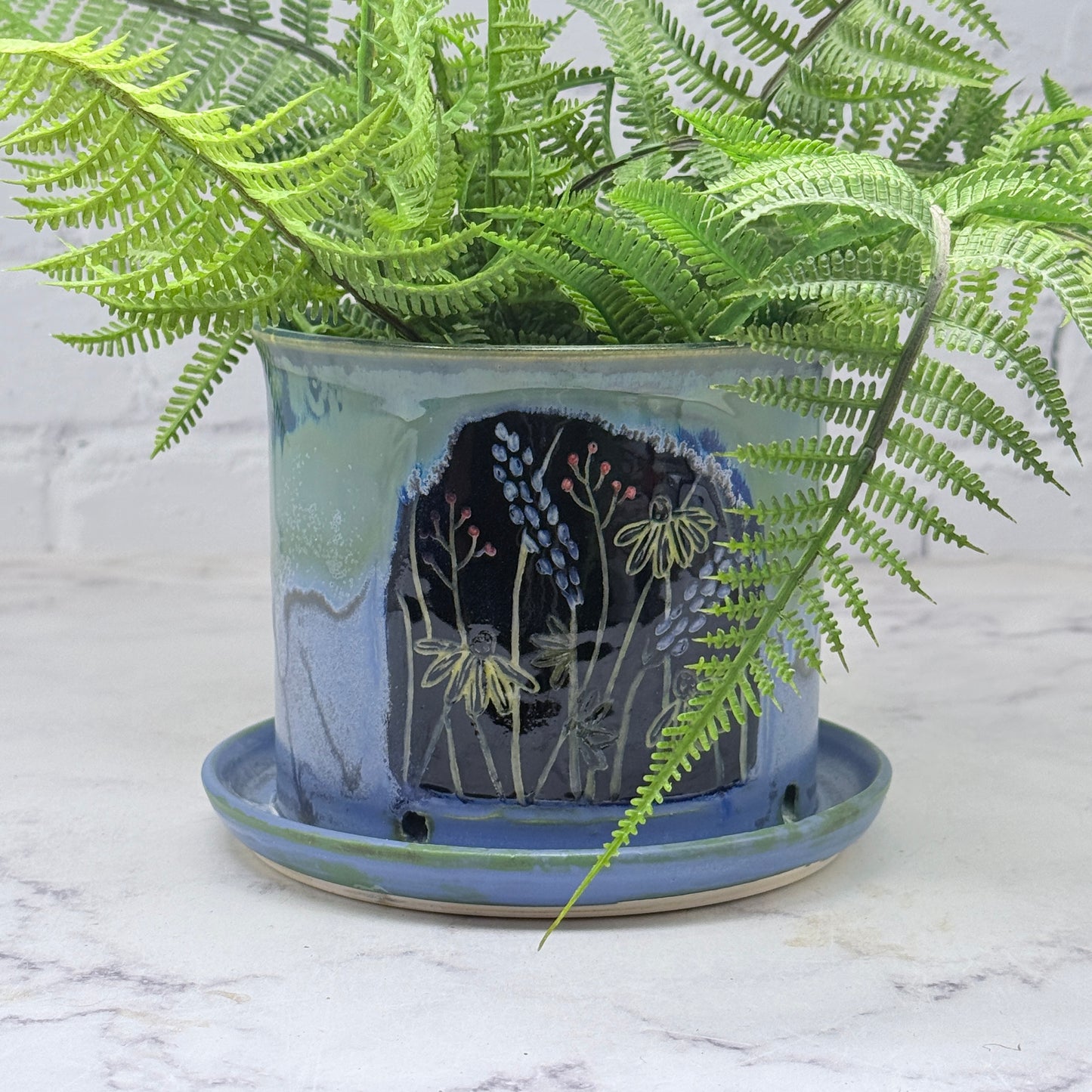 Sgraffito Wildflowers Planter