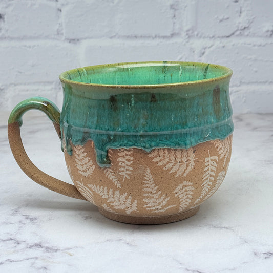 Green with White Ferns Cafe Mug 2