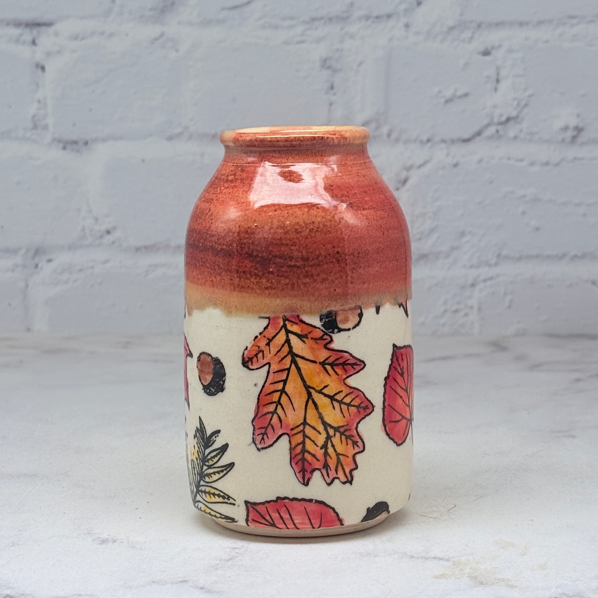 Orange with Leaves Bud Vase 1