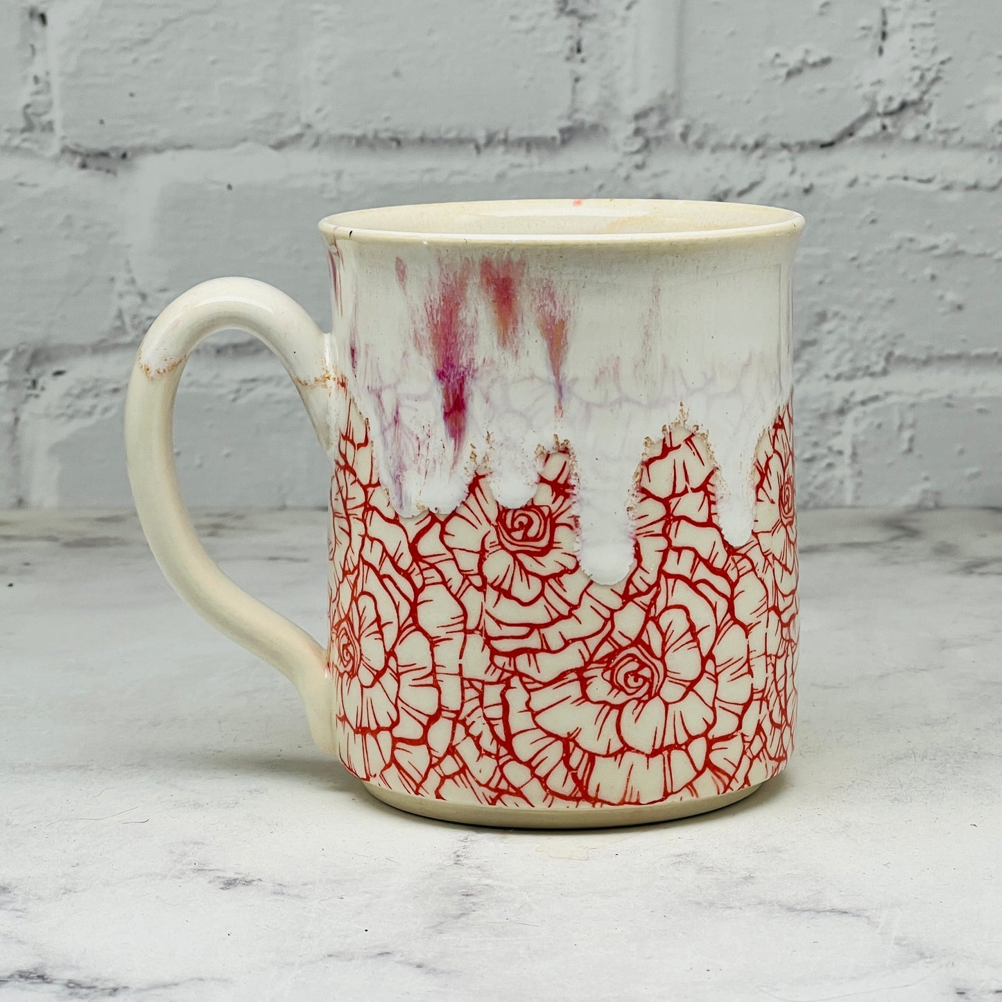 Cream with Red Flowers Mug 2