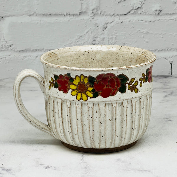Carved Sunflower & Roses Soup Mug