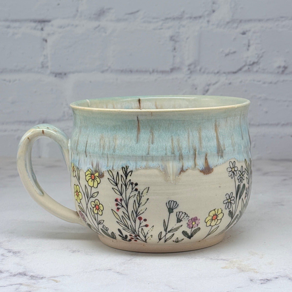 Light Blue with Wildflowers Cafe Mug 1