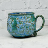 Blue Raised Snowflakes Cafe Mug 3