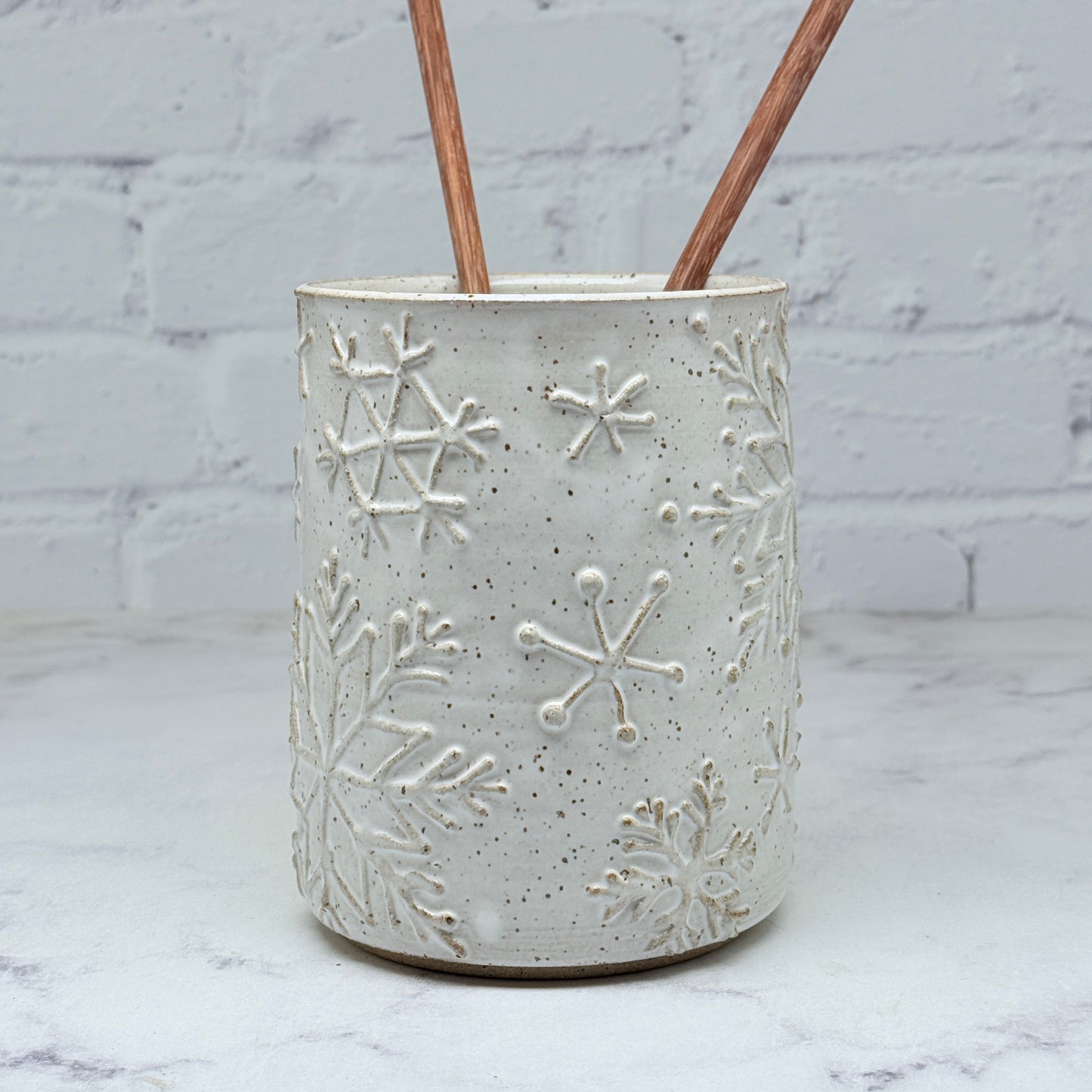 White with Raised Snowflakes Vase