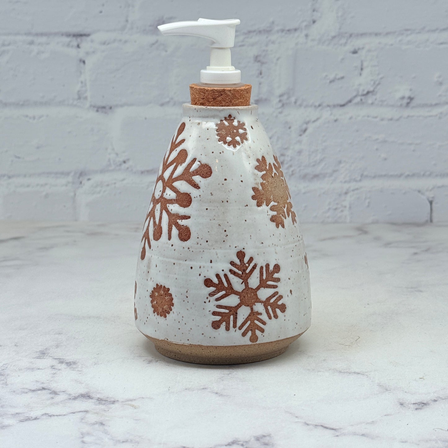 Speckled White with Snowflakes Soap Dispenser 2