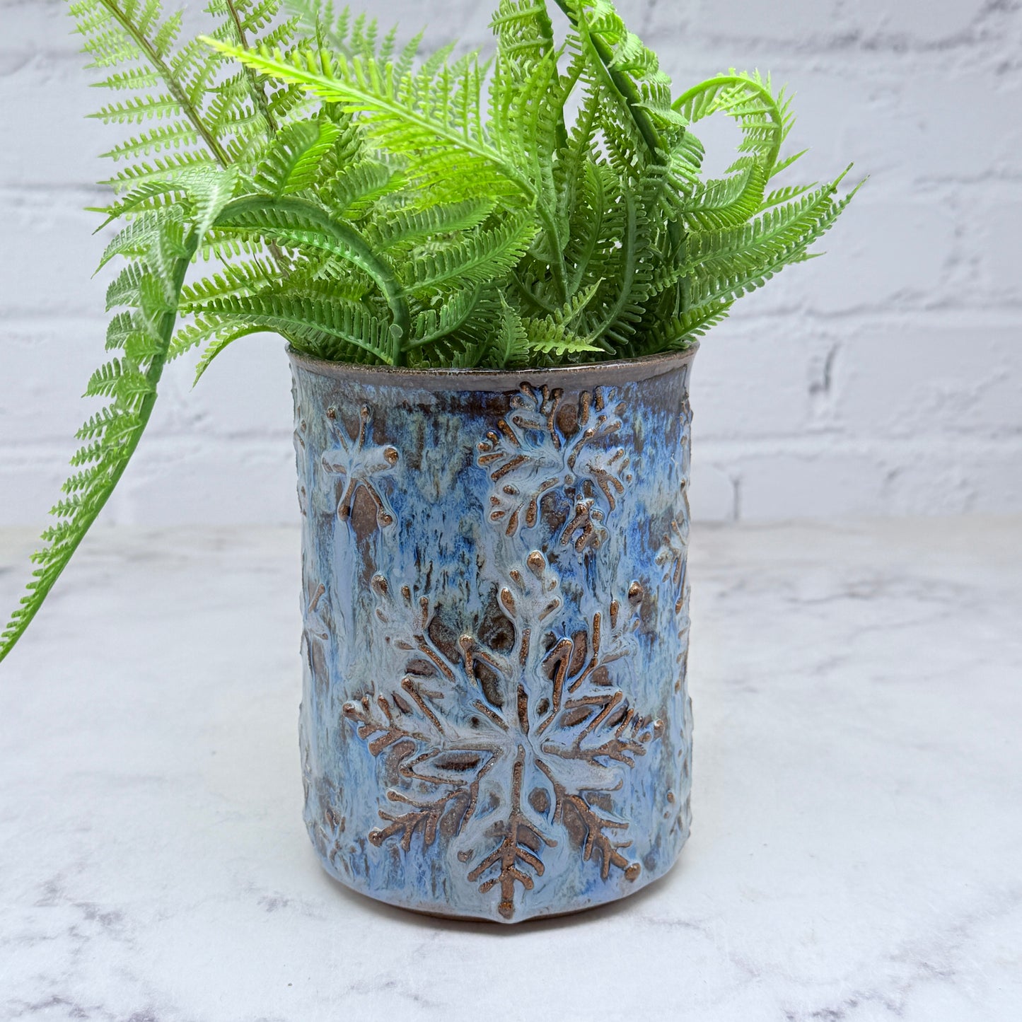 Blue with Raised Snowflakes Vase