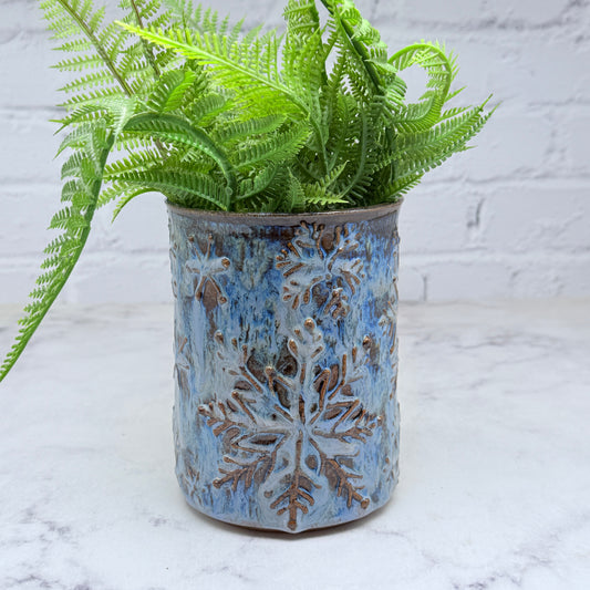 Blue with Raised Snowflakes Vase