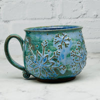 Blue Raised Snowflakes Cafe Mug 4