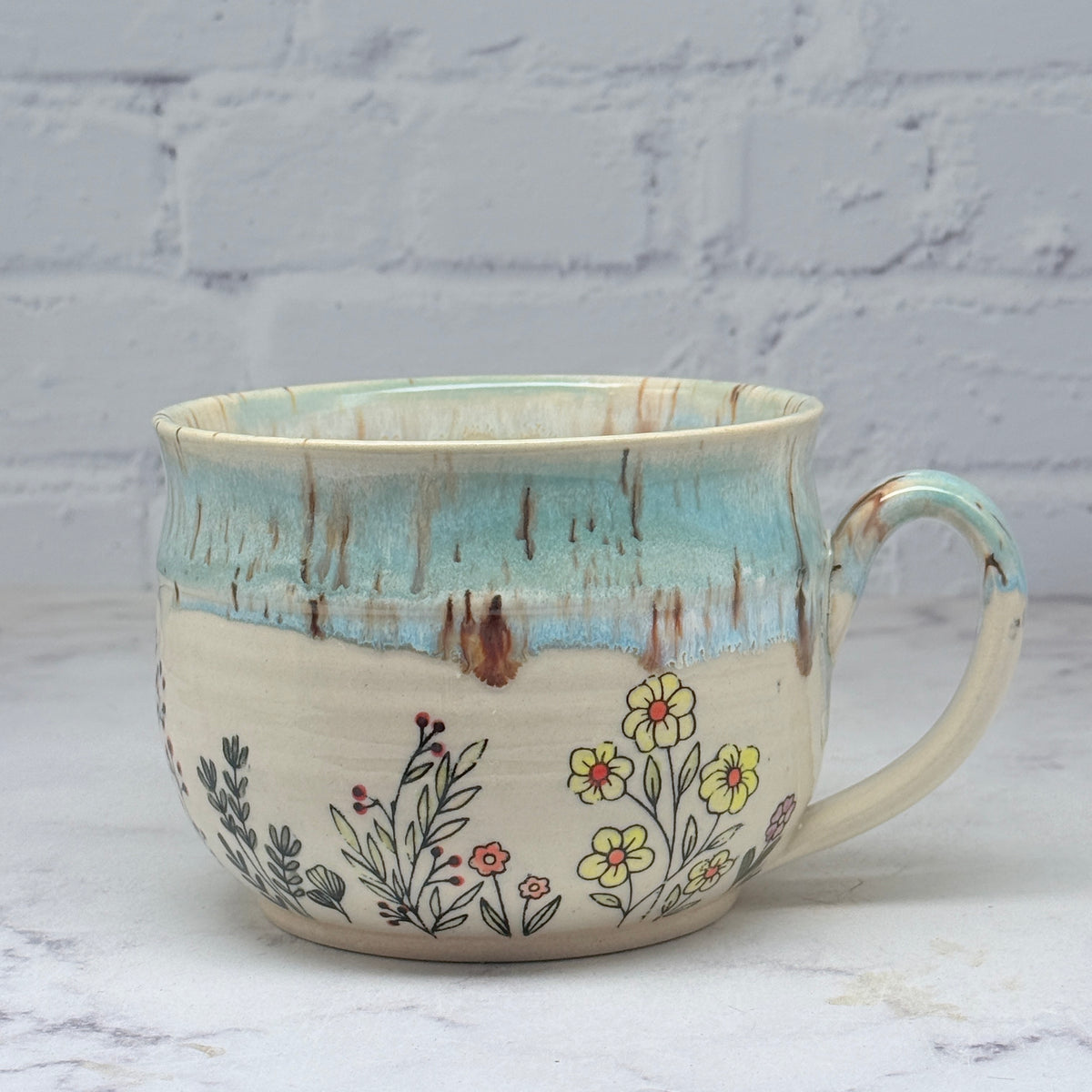 Light Blue with Wildflowers Cafe Mug 2