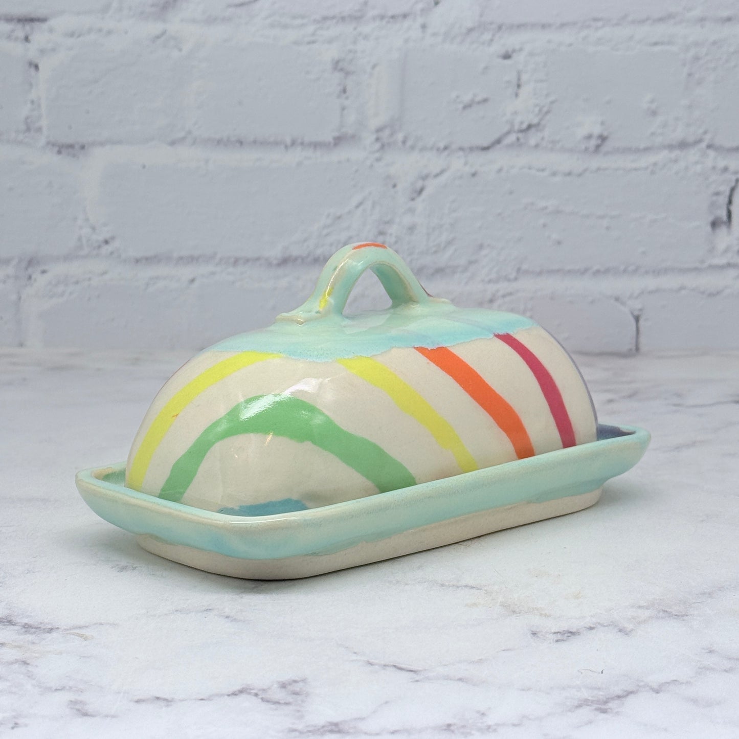 Turquoise Rainbow Butter Dish