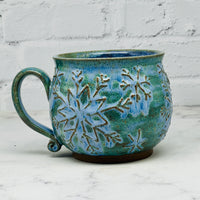 Blue Raised Snowflakes Cafe Mug 2