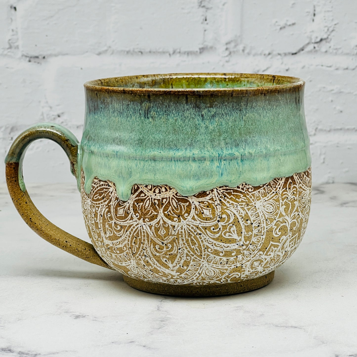 Green with White Mandala Cafe Mug 1