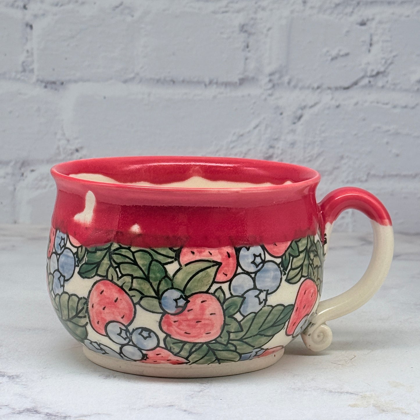 Red with Fruit Cafe Mug 1