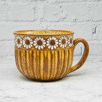 Carved Gold with White Daisies Soup Mug 1