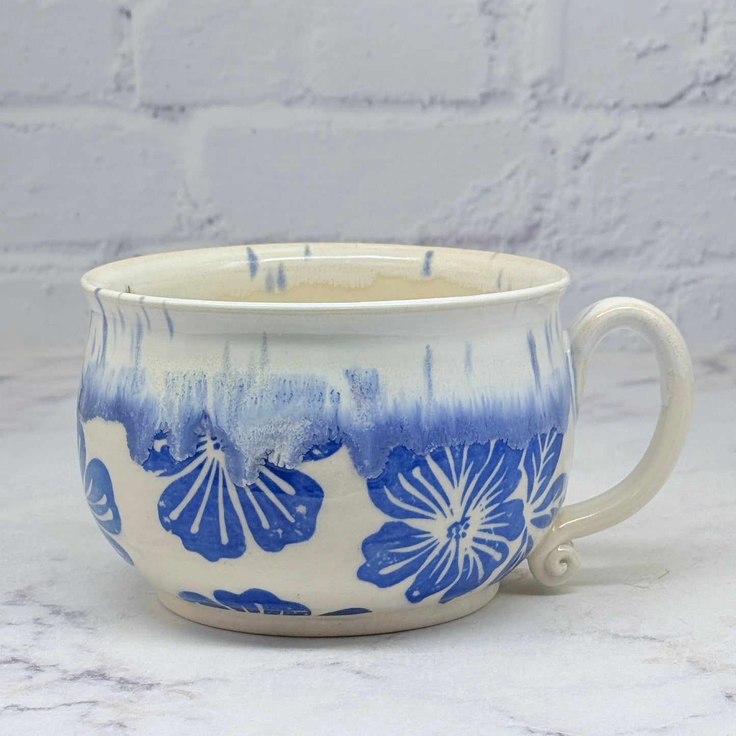 Speckled Cream with Blue Flowers Cafe Mug