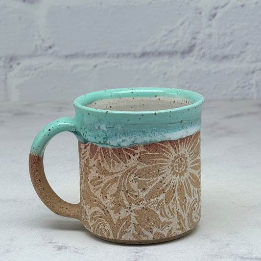 Turquoise with Floral Design Espresso Mug