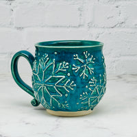 Teal with Raised Snowflakes Mug 4